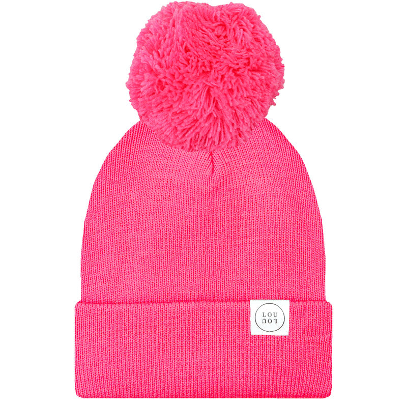 Lou Lou and Company Beanie with Pom: Neon Pink