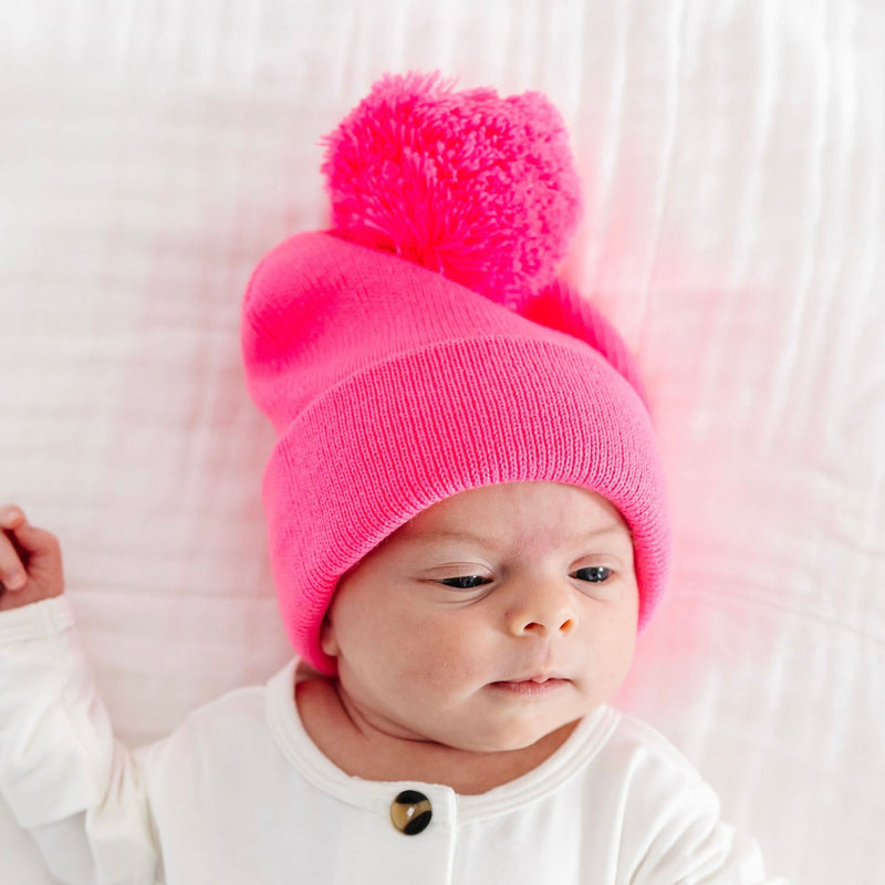 Lou Lou and Company Beanie with Pom: Neon Pink