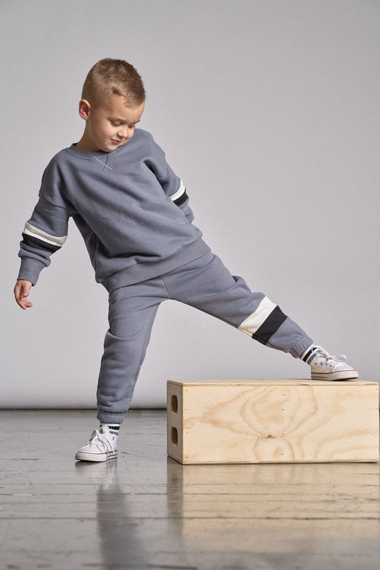 Little Bipsy Elevated Sweatpant: Blue Stripe Colorblock