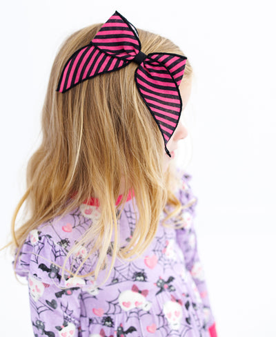 Birdie Bean Clippy Bow: Pink/Black Stripe