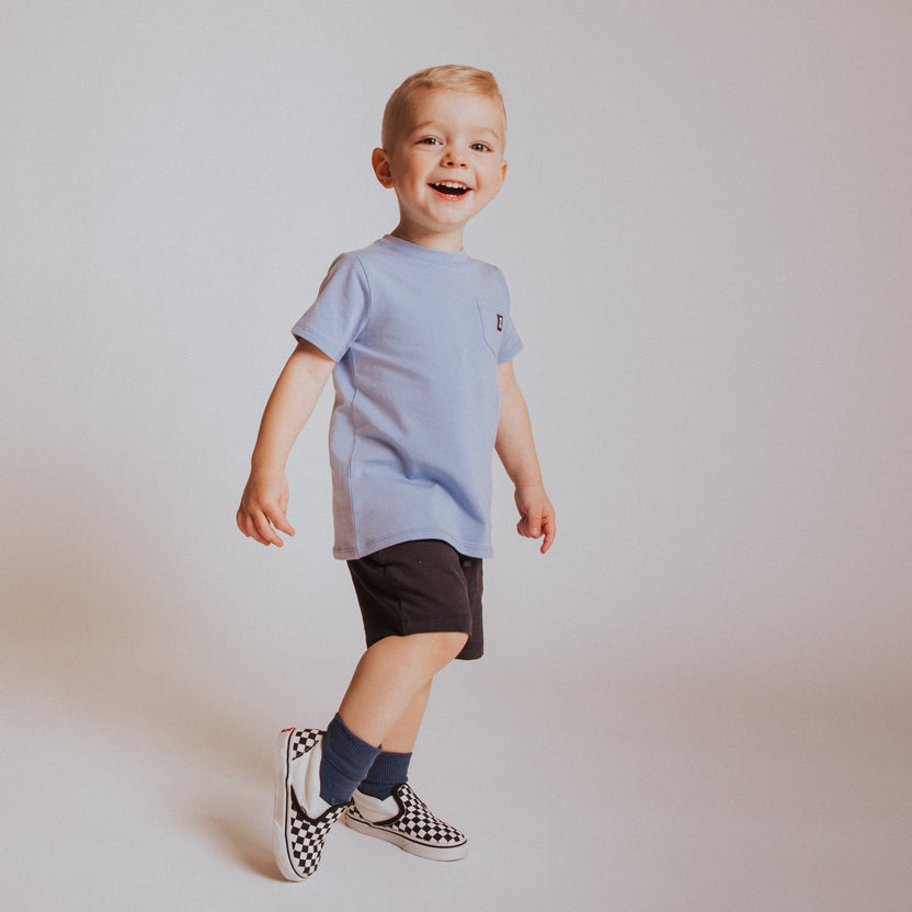 RAGS Essentials Short Sleeve Chest Pocket Rounded Kids Tee: Brunnera Blue