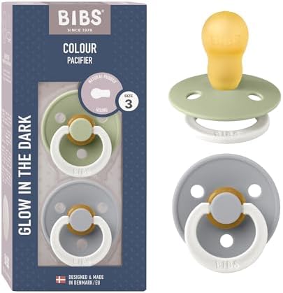 BIBS Pacifiers Classic Round 2 Pack: Sage/Cloud Glow-in-the-Dark