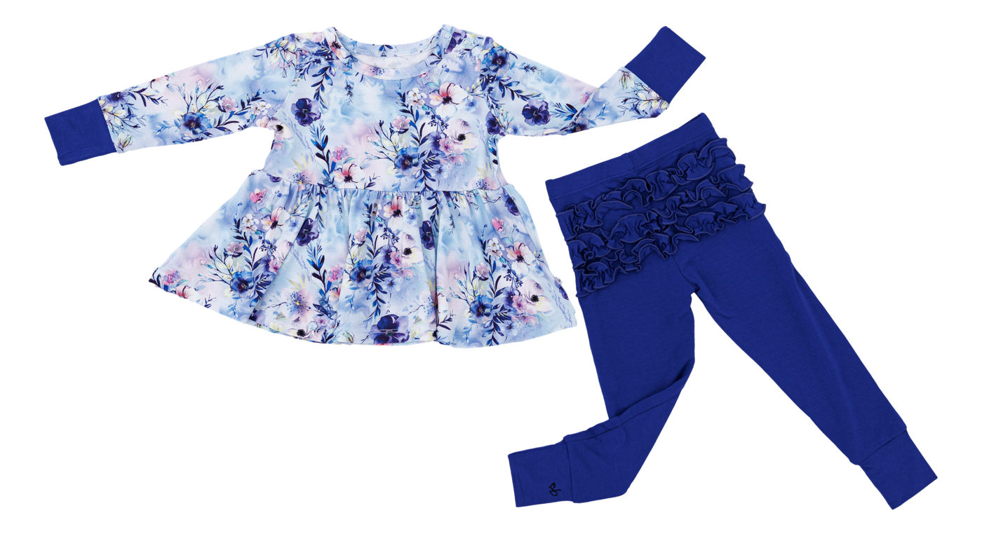 Birdie Bean Peplum Set: Winter Floral