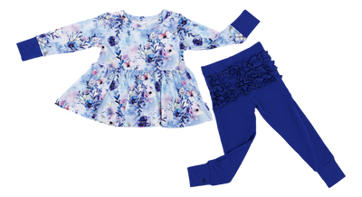 Birdie Bean Peplum Set: Winter Floral