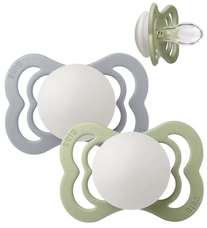 BIBS Pacifiers: Supreme Silicone (2 Pack) - Sage/Cloud Glow-in-the-Dark