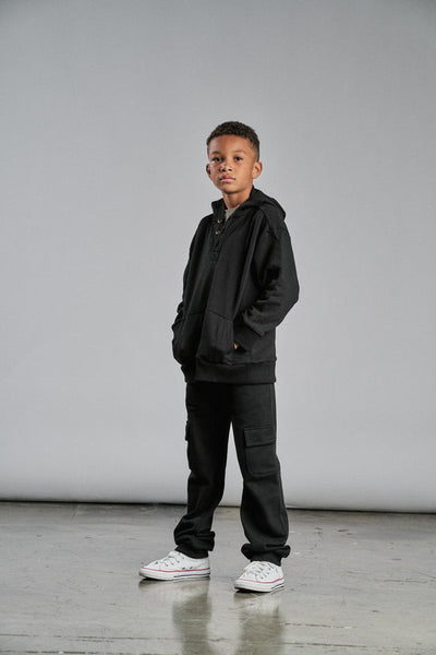 Little Bipsy Henley Hoodie: Black