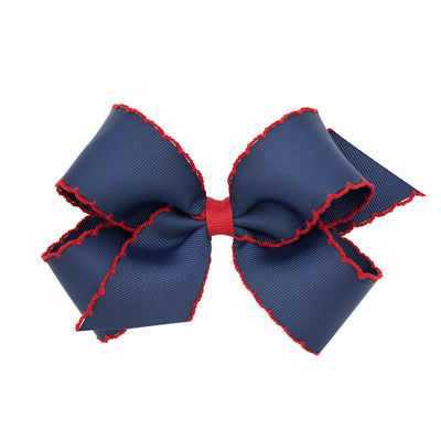 Wee Ones Moonstitch Classic Grosgrain Hair Bow: Navy with Red