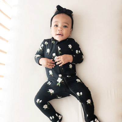 Kyte Baby Zippered Footie: Midnight Magnolia