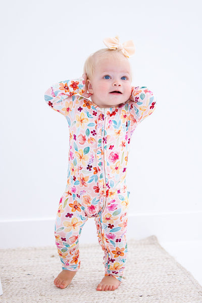 Birdie Bean Convertible Ruffle Romper: Pearl