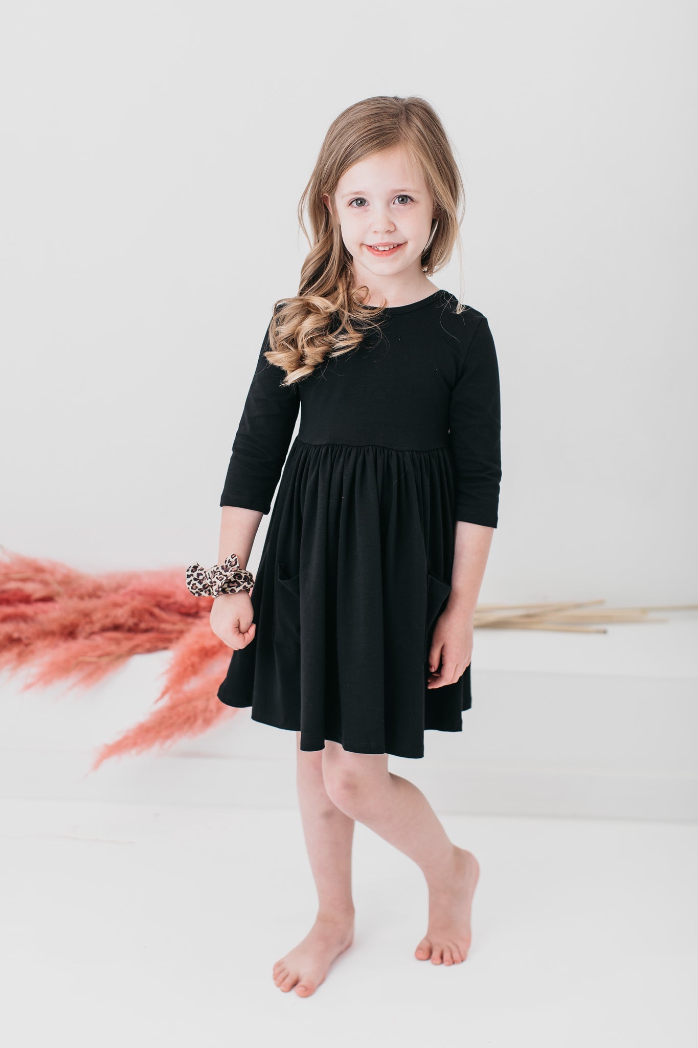 Mila & Rose:  Black 3/4 Pocket Twirl Dress