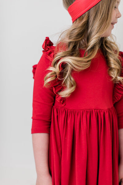 Mila & Rose:  Red 3/4 Ruffle Twirl Dress